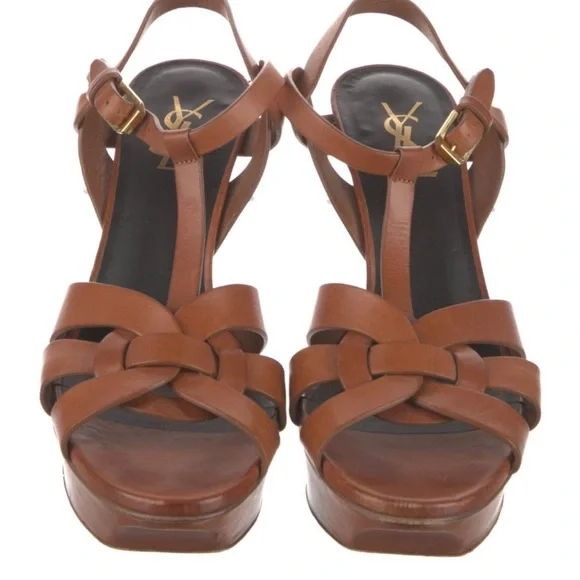 Saint Laurent Tribute platform sandal in brown leather size 39